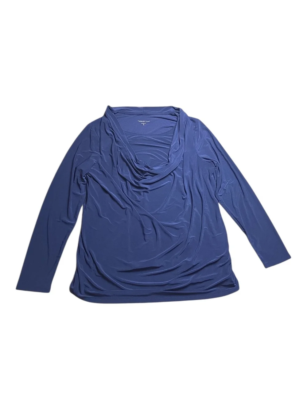 COLDWATER CREEK | Navy Blue Cowl Duet Neck Ruched Layered Stretch Top | XL 16